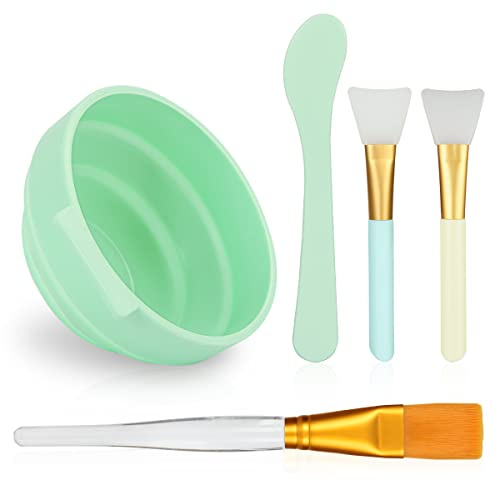 Plazuria Face Mask Mixing Bowl Set, 5 in 1 DIY Facemask Mixing Tool Kit with Facial Mask Bowl Stick Spatula Silicone Face Mask Brush & Premium Soft Face Brushes