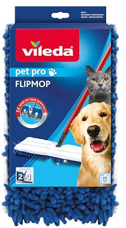 Vileda Pet Pro Microfibra Universal | Mopa Plana | Tres Veces más eliminación de pelos de Mascotas | Fácil de Insertar | 100% Microfibra | Uso en seco en múltiples Superficies | Lavable a máquina.