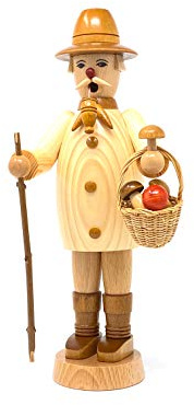 Drechslerei Friedbert Uhlig, Räuchermännchen Nr. 002, Pilzsammler, Natur, 25 cm hoch, aus regionalem Holz gedrechselt, echte Handarbeit aus dem Erzgebirge, Weihnachten, Holzkunst, Echtholz