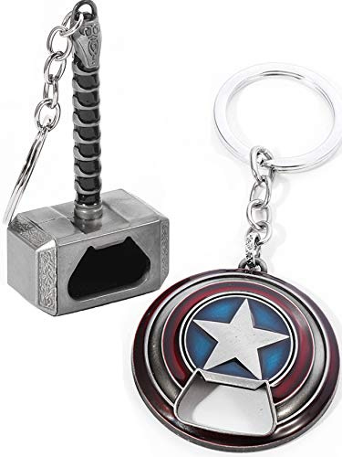 Cool Keychain Bottle Opener, Hammer Shield Key chain, Beer Gifts for Men, Husband, Dad, Grandpa, Boyfriend