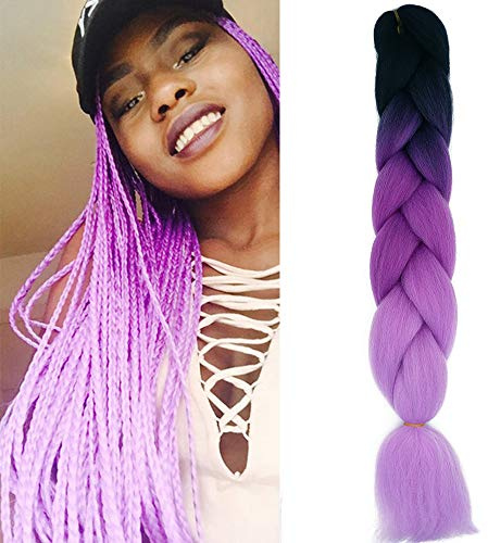 Treccine Extension Capelli Sintetici per Treccine Africane 1 Ciocche Trecce Jumbo Braiding Hair (Nero&Viola&Viola Chiaro)