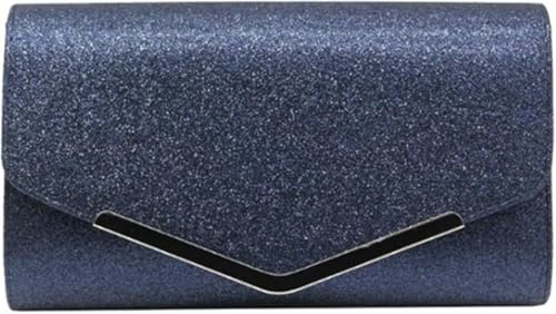 Fioeyr Damen-Clutch mit Glitzer-Umschlag, Hochzeit, Abend, Handtasche, Kette, Schultertasche, marineblau, 24 x 14 x 5cm