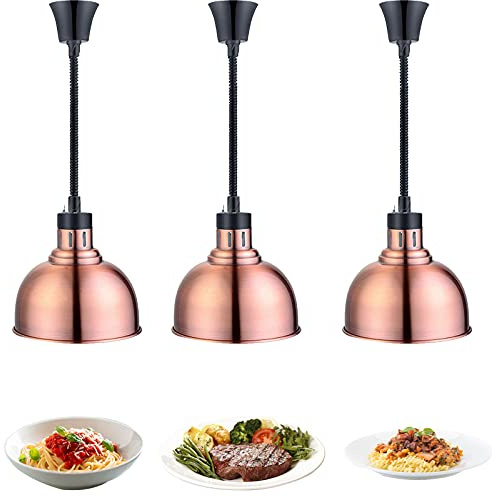YAOYAOO Lámpara de Calor para Alimentos Colgante Ajustable 60-180cm | Lámpara Calentadora Acero Inoxidable para Buffet y Restaurante. Bombilla Calor 250W Ajustable para Mantener Platos y Pizza