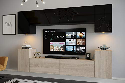 Furnitech Wohnwand Wohnzimmer - Hängend Wohnwand Modern Schrankwand mit Regale und TV Schrank Möbel (Nicole AN294-18BS-HG8)