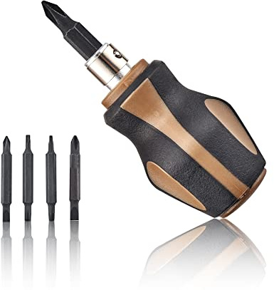 Spec Ops Tools Stubby Screwdriver, 9-in-1, Includes 4 Double-Sided S2 Steel Bits, Magnetic, 3% Donated to Veterans Black/Brown