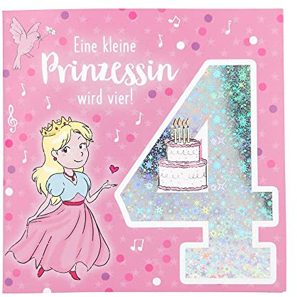 Depesche 11515-007 Zahlenkarte zum 4. Geburtstag mit Musik, veredelte Klappkarte mit originellem Innentext, inkl. Umschlag, Format 15,5 x 15,5 cm