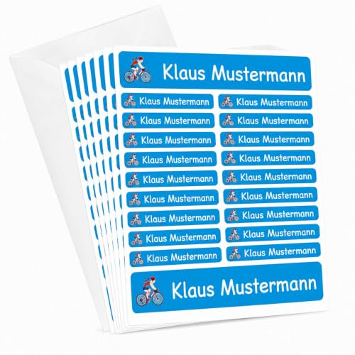 INDIGOS UG - Namensaufkleber Kinder Schule - 287 Sticker hellblau - Set groß mittel klein - Namensschilder für Kleidung & Gegenstande - Aufkleber personalisiert - Kindergarten, Sport, Freizeit
