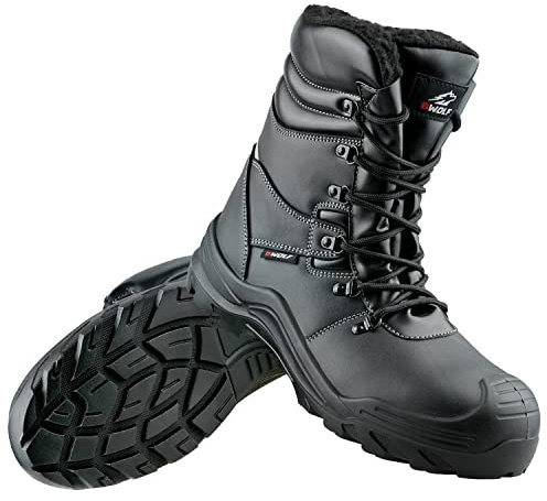 BWOLF Grizzly Winter Arbeitsschuhe Herren S3 Winter Sicherheitsschuhe Herren S3, Wasser- und öl-beständig, rutschfest, mit Re-flect-Technologie und ergonomischer Sohle (Schwarz, Numeric_43)