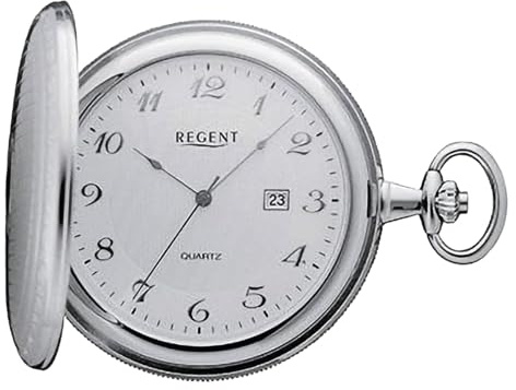 REGENT Herren Taschenuhr Savonnette Klappdeckel Edelstahl 48 MM Durchmesser Quarz Datum in verschiedenen Variationen