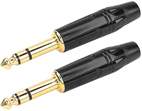 PNGKNYOCN 1/4-Zoll-Stereo-Stecker, 6,35 mm, TRS, vergoldet, Löt-Typ, DIY-Audio-Stecker zum Ersetzen abgenutzter Stecker, 2 Stück