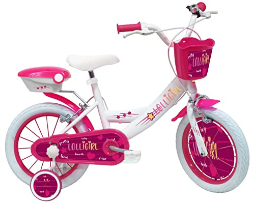 Lolli Girl Mädchen Vélo Enfant 16'' Fille Straßenzulassung, Weiß und Fuchsia