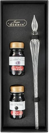 Jacques Herbin 29301T 2 encres écriture 10 ml, une plume de verre transp.