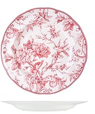 H&H Primrose Set 6 Piatti Frutta, in Porcellana, Rosso e Bianco, 22cm, Stile Inglese