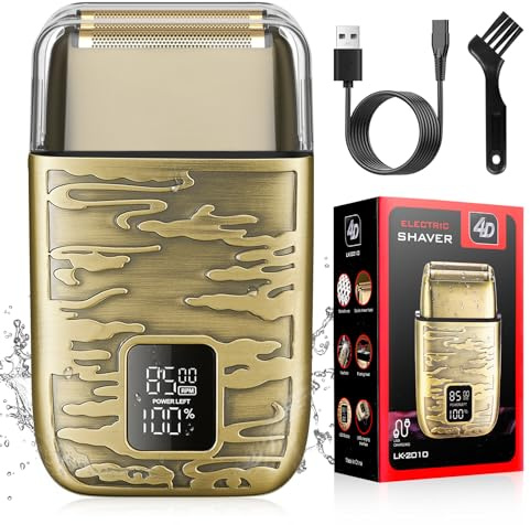 Dumite Rasoio elettrico da uomo, rasoio elettrico a 3 velocità, rasoio per uomini calvi, rasoio per barba a doppia lamina, rasoio impermeabile da barbiere, regalo per uomini (bronzo-1)