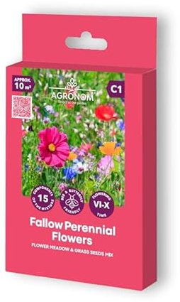 AGRONOM | FALLOW PERENNIAL FLOWERS | Miscela di semi di prato fiorito e erba | Prato fiorito amico degli insetti per api, bombi e farfalle | semi di fiori | 15 piante | ~1Om²