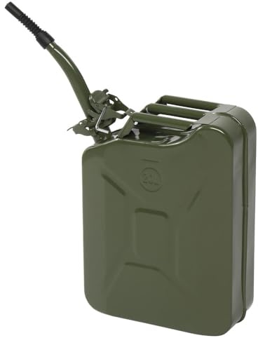20L Fuel Oil Storage Can Metal Petrol Diesel Tank with Spout,Jerry Can Fuel Can Metal Petrol Can Water Container Cans Large Liquid Storage Canister For Diesel,Petrol,Oil & Water Container, Army Green