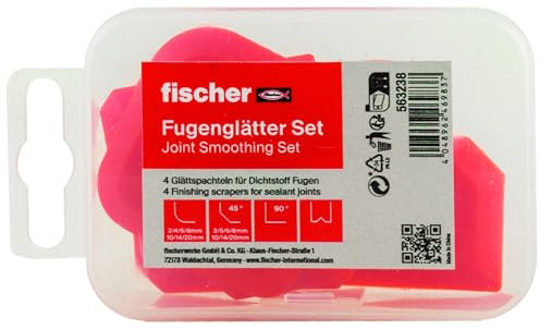 fischer Fugis, Fugenglätter-Set, Universelles Fugenglätter-Set für eine gleichmäßige Fugenoberfläche, 4er Set mit verschiedenen Radien und 45° Winkel in praktischer Kunststoffbox