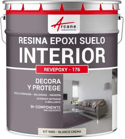 ARCANE INDUSTRIES Resina epoxi para suelos interiores - REVEPOXY - 176-10 kg (hasta 50 m² en 2 capas) Blanco Crema - RAL 9001