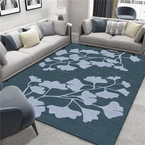 ROSURUG Teppich Jugendzimmer Home Decor Blaues Blatt Muster Jugendzimmer Teppich Modern Style Schallschutz Teppichfliesen(blau 70X140cm)