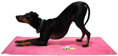 Pets Mats by happyhippie.Yoga® hypoallergene Liegematte für Hunde & Katzen | Pink Bee | 91,5 x 61 cm | Indoor & Outdoor, bei 30° waschbar, 100% Schadstofffrei & umweltfreundlich | Naturkautschuk