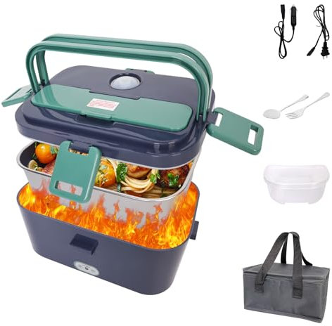 lazycozy® Lonchera eléctrica para adultos, calentador de alimentos portátil de 1.8 L para hombres, 80 W más rápido para el trabajo, coche, camión, viajes, lonchera térmica a prueba de fugas con