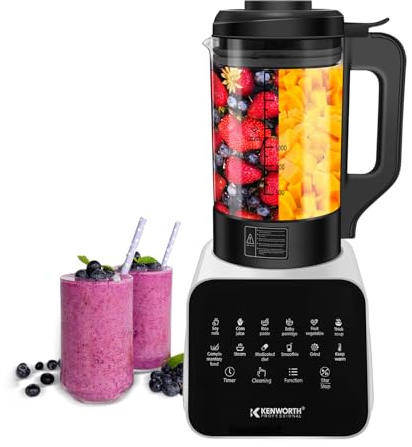 Licuadora y máquina de sopas, 12 programas automáticos, licuadoras de 1200 W para procesador de alimentos de cocina, 8 cuchillas extraíbles, fácil de limpiar, jarra de vidrio, manipulación, licuadora