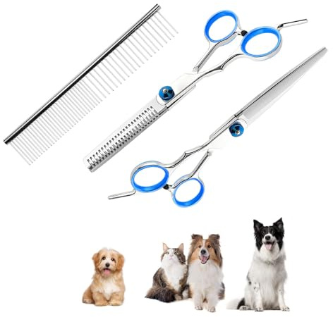 NIYATA 3 stycken professionell hundvårdssax, husdjursvårdssax, hundskötselsax med runda säkerhetsbitar, för hundar, katter, hår, salong