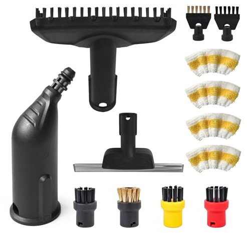13 Stück Zubehör für Kärcher Dampfreiniger SC1 SC2 SC3 SC4 SC5, Handdüse Ersatzteile 2.884-280.0, Rundbürste, Fugenbürsten, Fensterabzieher, Mikrofaser-Tuch, Zubehör für Kärcher Dampfreiniger