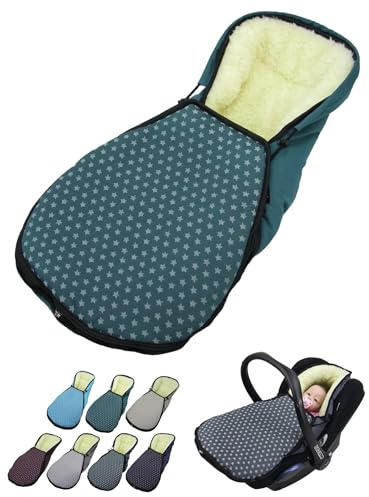 Fotsäck för babystol [vinteråkpåse] för barnbilstol kompatibel med Maxi Cosi babystolar grupp 0 lammull sittdyna justerbar (stjärna oliv)
