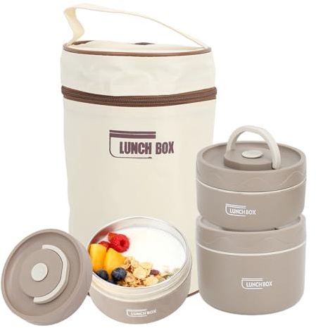 3 Pcs Food Thermo, 304 Stainless Steel Double-Walled Bento Lunch Box | Portable Round Insulated Food Jar Wide Mouth Soup Container with Lunch Bag Microwave-Safe for Work, School, Outdoor Dining