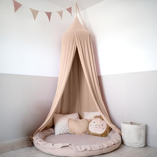 Lilimaus Baldakin barnrum med guldapplikation i 12 färger, 100 % bomullsmuslin, flickor och pojkar – babysänghimmel som babyrumsdekoration – gardin för barnsäng