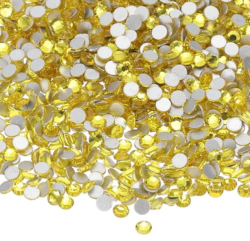 PATIKIL 4320 Stück SS10 Runde Flache Rückseite Kristall 2,8-2,9mm Glas Strasssteine Edelsteine Diamanten für DIY Basteln Kleidung Schuhe Nagelkunst Dekoration, Gelb
