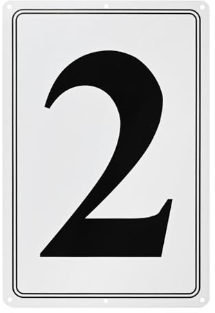 M METERXITY Aluminum Number Sign 2 11.8 Inch, Black Text On White | Rust Free Waterproof Reflective Plate, for Garden, Door, Mailbox, Parking Lot, House Number Wall Decor Sign