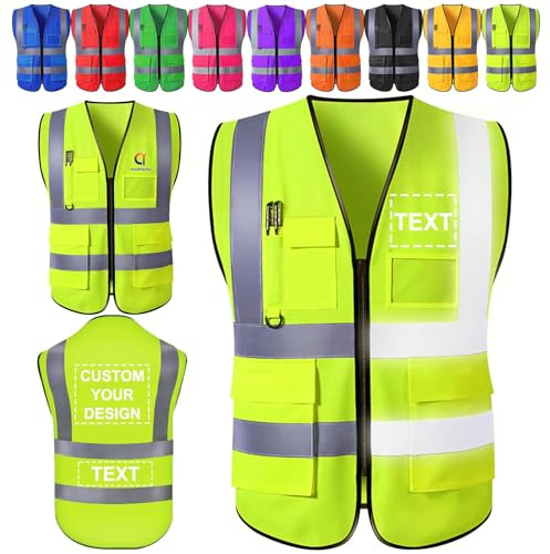 Gilet de sécurité personnalisé Gilet de sécurité réfléchissant haute visibilité Logo personnalisé avec poches Fermeture éclair Classe 2 pour hommes Travail de sécurité
