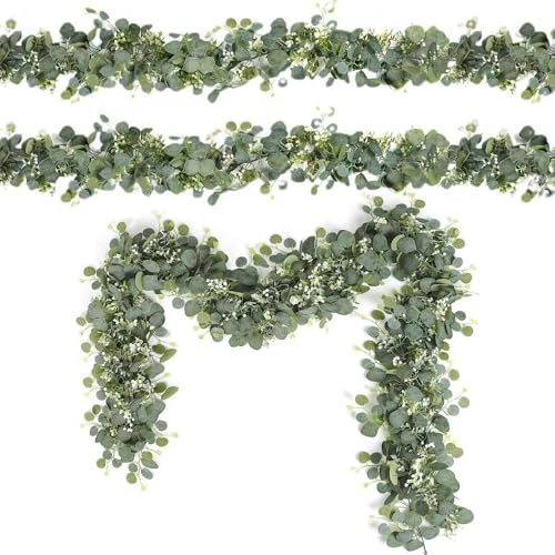 CLIUNT 2 Pezzi Ghirlanda di Eucalipto Artificiale, 180cm Ghirlanda di Foglie di Eucalipto, Artificiali Ghirlanda con Foglie di Salice Verdi, per sfondo di nozze, decorazione da parete