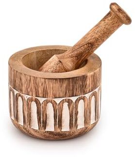 Indus Lifespace Mortar & Pestles Mango Wood Perfect for Grinder for Herbs, Garlic Spices Grinder Set Kitchen Gadgets Kitchen Utensils Housewarming Gift Mortar- 4 x 3 Pestle- 5.5