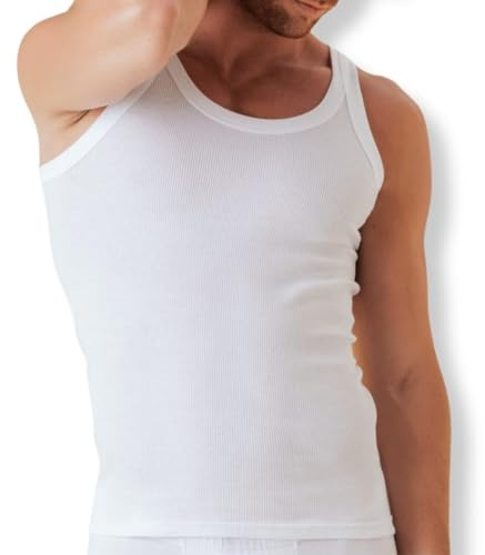 Irge Débardeur pour homme en coton côtelé 2-1, épaule étroite, sous-vêtements et externables, frais et anti-transpiration, Blanc, Large