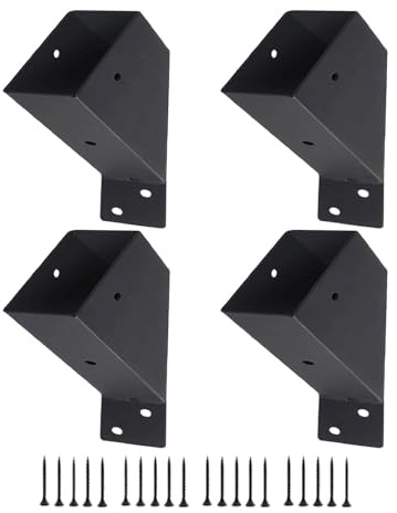 Staffe di supporto angolari per pergola, resistenti, 4 pezzi, staffe in acciaio a 45 gradi con viti, connettori rinforzati per staffe per travi, strutture esterne e progetti DI Y