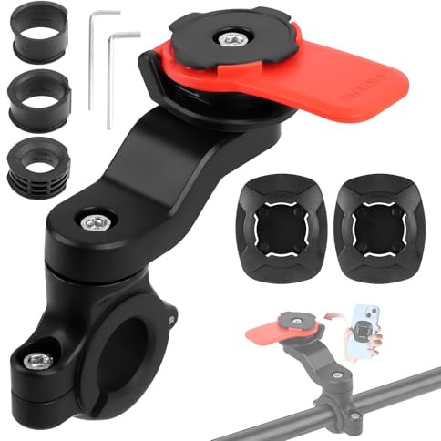 Support Téléphone Moto, Support Smartphone pour Guidon de Moto, Support Téléphone Vélo, Universel Handlebar Mount Support de Téléphone Portable Rotatif à 360° pour Smartphones de 4,7 à 7,4 Rouge