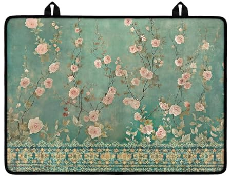 LACIYISON Grande protection de table de cuisson en verre imprimé rose vintage pour cuisinière, accessoires de décoration de cuisine, évite les rayures, élargit l'espace utilisable, caoutchouc épais