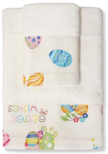 Nada Home Asciugamani Pasquali Bagno set 1+1 in Spugna di Cotone Decoro Pasqua 7054