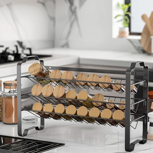 Spice Rack stainless steel Organizer with 24 Empty Square Spice Jars, Spice Labels with Chalk Marker and Funnel Complete Set, for Countertop, Cabinet or Wall Mount