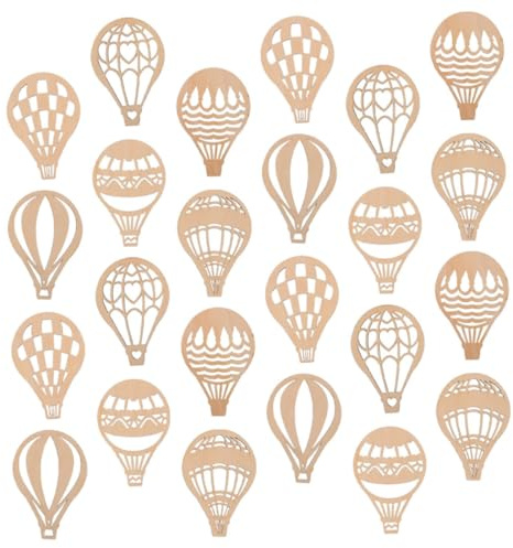 Tofficu 24pcs Basswood Sheets Wood Slice Craft Cutouts Unfinished Hot-air Balloon Decor Wood Chips