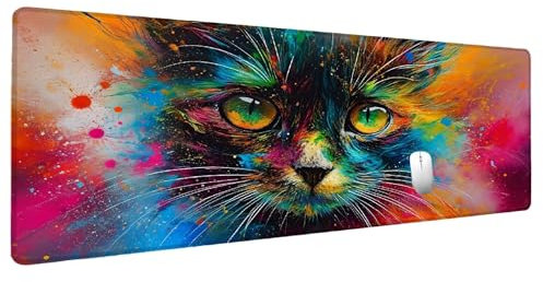 Alfombrilla Ratón Abstracto Alfombrilla Ratón XXL 1500x800mm Gato Mouse Pad Gaming, Tapete Escritorio Mousepad Gaming Protector Escritorio, Tapete Rato Base de Goma Antideslizante Regalos Hombre I-5