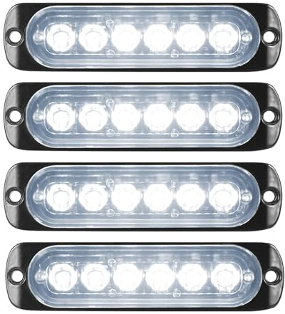 YOJZMA 4Pcs Luce stroboscopica emergenza, 6 LED bianca Luce lampeggiante | Montaggio a Superficie Luci segnalazione emergenza, 9 modalità, 12V-24V, per Veicoli Costruzione, Camion, Fuoristrada
