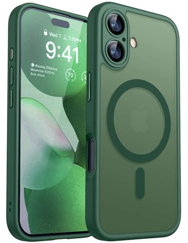 CANSHN Magnetiskt fodral för iPhone 17, uppgraderat [Fullt kamerskydd] [Kompatibel med MagSafe] [Genomskinlig matt] Stöttåligt skyddsfodral för iPhone 17 – Mörkgrön