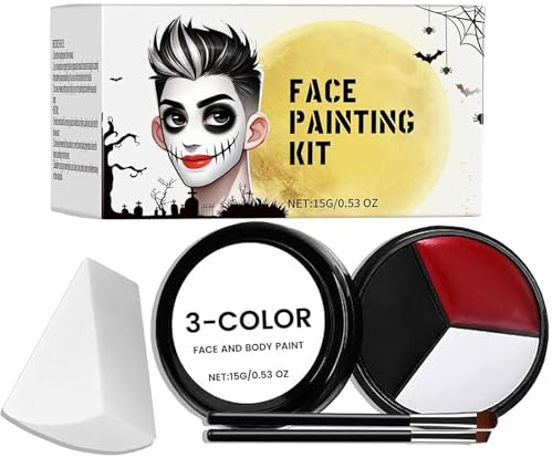 Schwarz Weiß Rote Halloween Schminke Face Paint und Bodypaint,Clown Make up Kit mit Schwamm und Pinsel,Waschbar Theaterschmink für Joker Vampir Monster Zombie SFX Makeup,Highly Pigmented Oil-Based