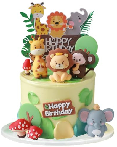 10PCS Jungle Animal Cake Toppers, Animals Happy Birthday Cake Toppers Cake Decorations, Jungle Animal Birthday Cupcake Toppers for Kids Cake Decoration Birthday Shower Supplies