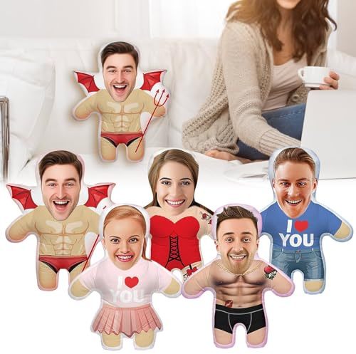Personalisierte Person Kissen mit eigemen Gesicht Foto, Individuell Fotokissen mit Füllung, Lustige Zierkissen Bedrucken Lassen 3D Körper Kissen Selbst Gestalten Fotokissen zum Geburtstag Weinachten
