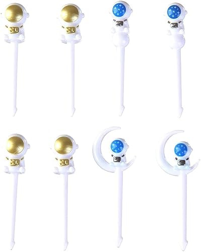 8Pcs Gold and Blue Astronaut Fruit Fork for Kids, Fun Bento Picks Fruit Food Toothpicks Cocktail Picks
